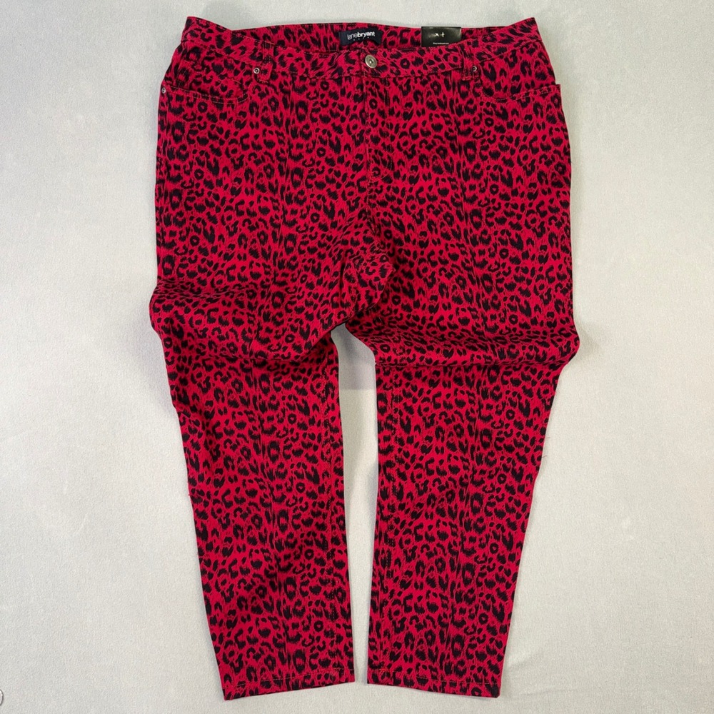 Lane Bryant Red Leopard Print Pants Womens 22 Average Animal Print Stretch New